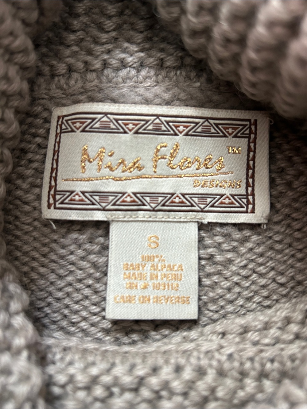 Mira Flores Chunky Knit Alpaca Turtleneck Sweater Women's Size Small Taupe - Picture 2 of 9